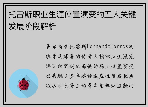 托雷斯职业生涯位置演变的五大关键发展阶段解析