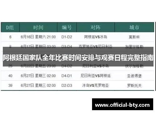 阿根廷国家队全年比赛时间安排与观赛日程完整指南